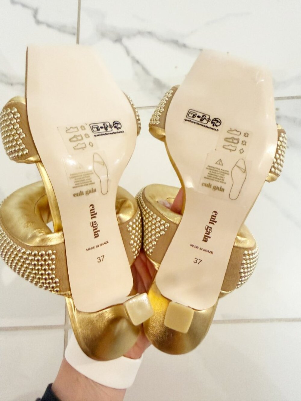 CULT GAIA Rue Studded Metallic Padded Leather Mules In Gold - Picture 5 of 6